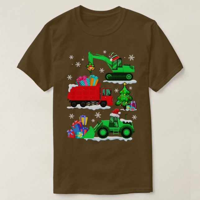 Construction Vehicle Christmas Red Trucks Winter B T-Shirt (Design Front)