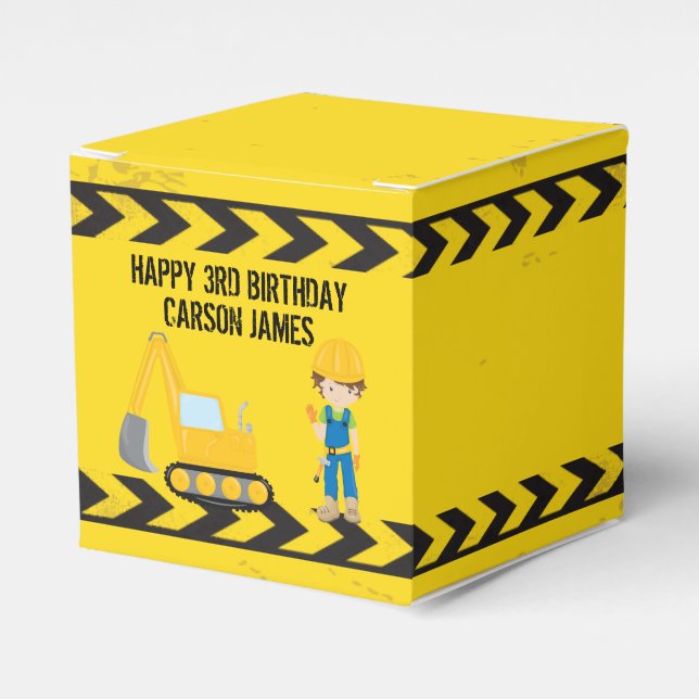 Construction Vehicle Cool Boys Birthday Party Favour Box (Front Side)