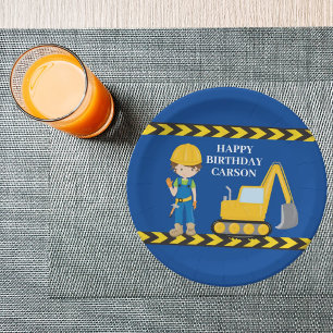 Construction Vehicle Custom Boys Birthday Party Paper Plate