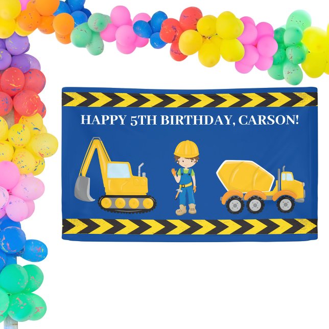 Construction Vehicle Custom Boys Happy Birthday Banner (Creator Uploaded)