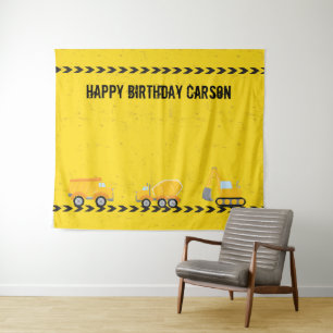 Construction Vehicle Custom Kids Birthday Party Tapestry