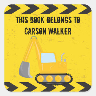 Construction Vehicle Custom Kids Book Belongs To Square Sticker
