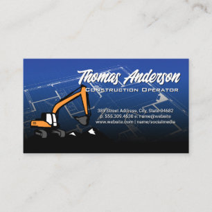 Construction Vehicle Digging Blueprints Business Card