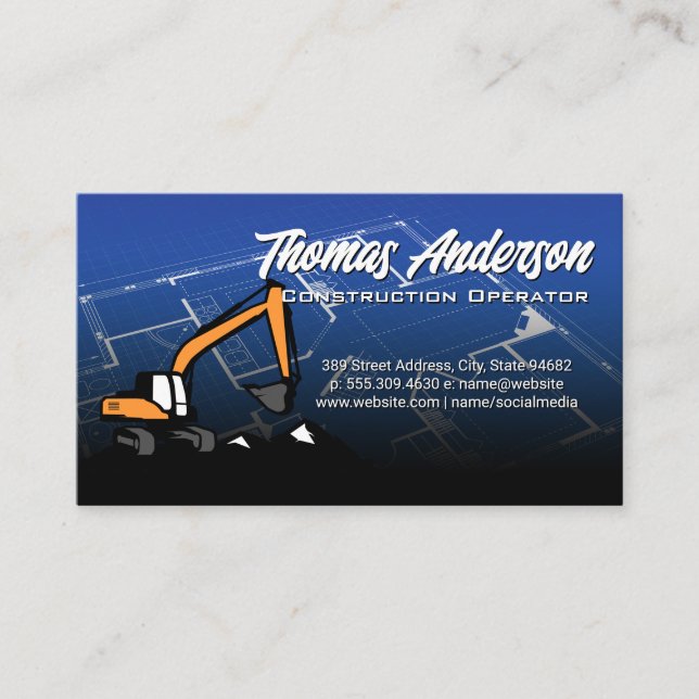 Construction Vehicle Digging | Blueprints Business Card (Front)