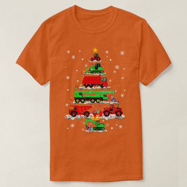 Construction Vehicle Excavator Christmas Tree Funn T-Shirt (Design Front)