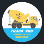Construction Vehicle for Boys Kids Birthday Party Classic Round Sticker<br><div class="desc">Cute party favours for kids,  boys or girls who love big machine and construction vehicles. A colourful illustration of concrete mixer truck. Perfect for kids birthday party,  party favours and thank you label.</div>