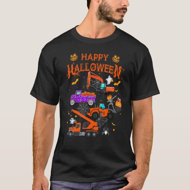 Construction Vehicle Halloween Crane Truck Pumpkin T-Shirt (Front)