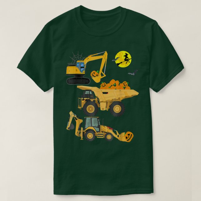 Construction Vehicle Halloween Crane Truck Pumpkin T-Shirt (Design Front)