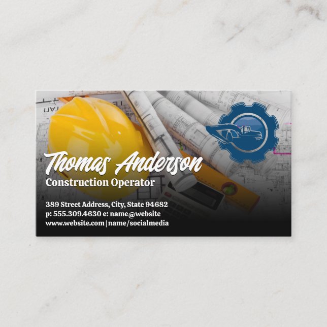 Construction Vehicle Logo | Blueprints Business Card (Front)