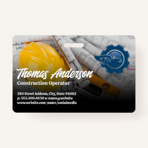 Construction Vehicle Logo Blueprints ID Badge