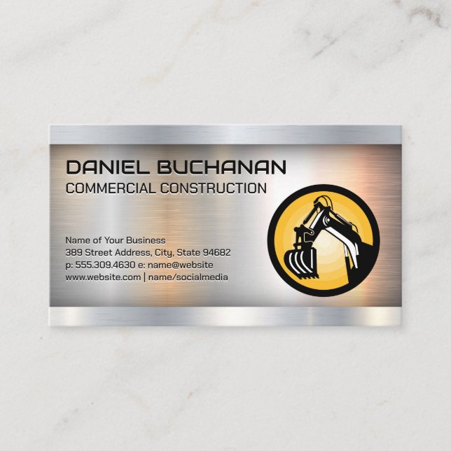 Construction Vehicle Logo | Metal Business Card (Front)