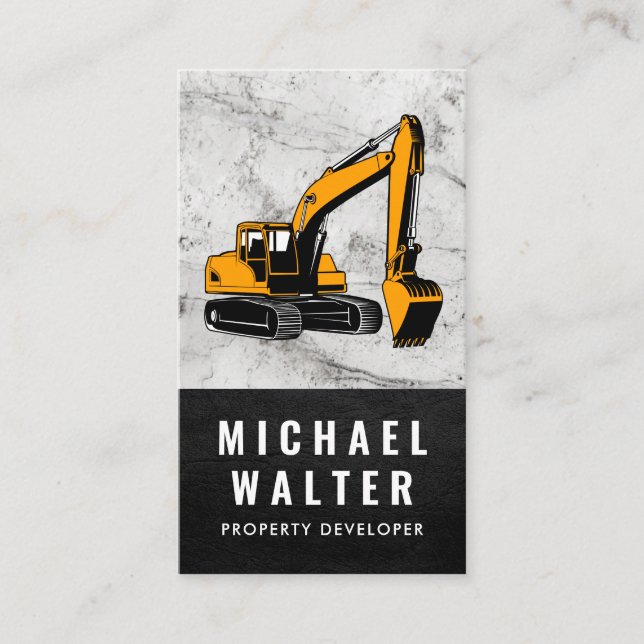 Construction Vehicle | Marble | Leather Business Card (Front)