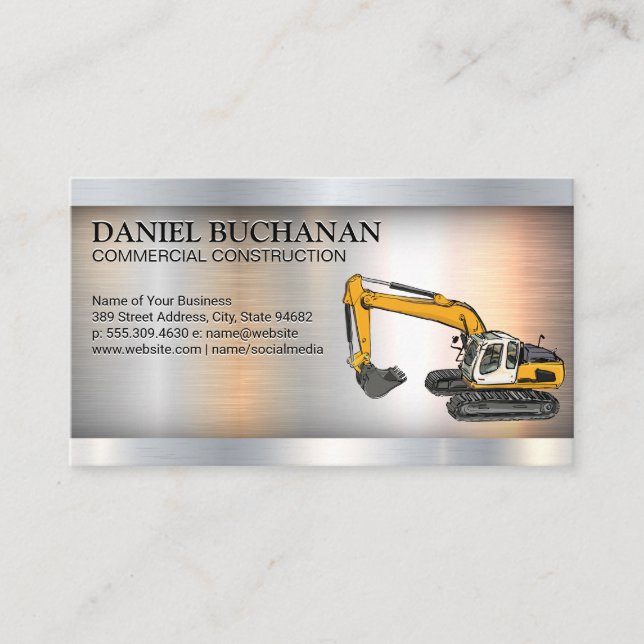 Construction Vehicle | Metallic Industrial  Business Card (Front)