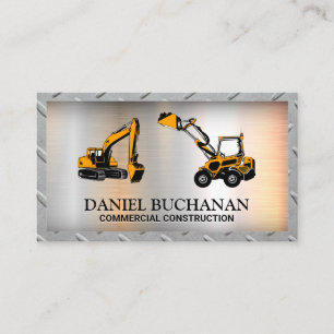 Construction Vehicle   Steel Grid Border Business Card