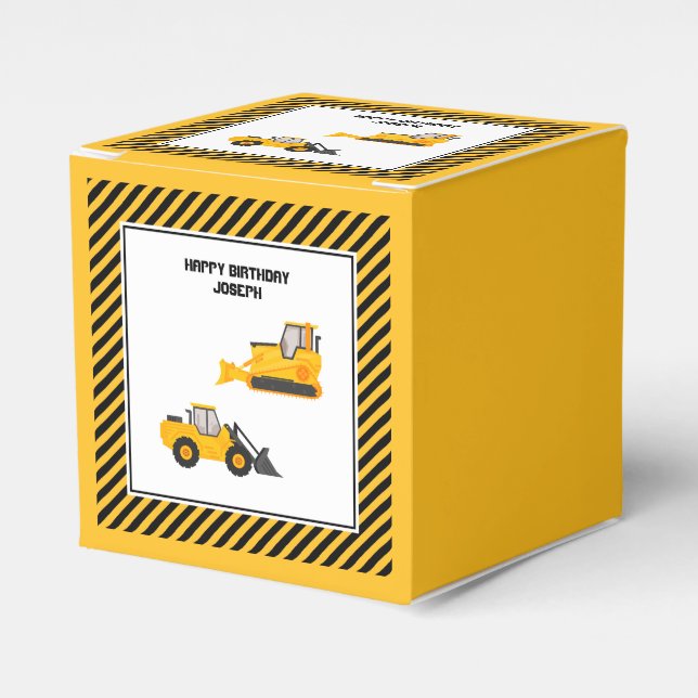 Construction Vehicle Trucks Gold and Black Custom Favour Box (Front Side)