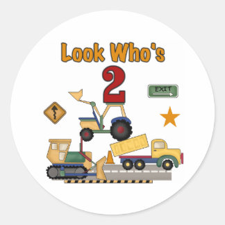 Construction Vehicles 2nd Birthday Classic Round Sticker