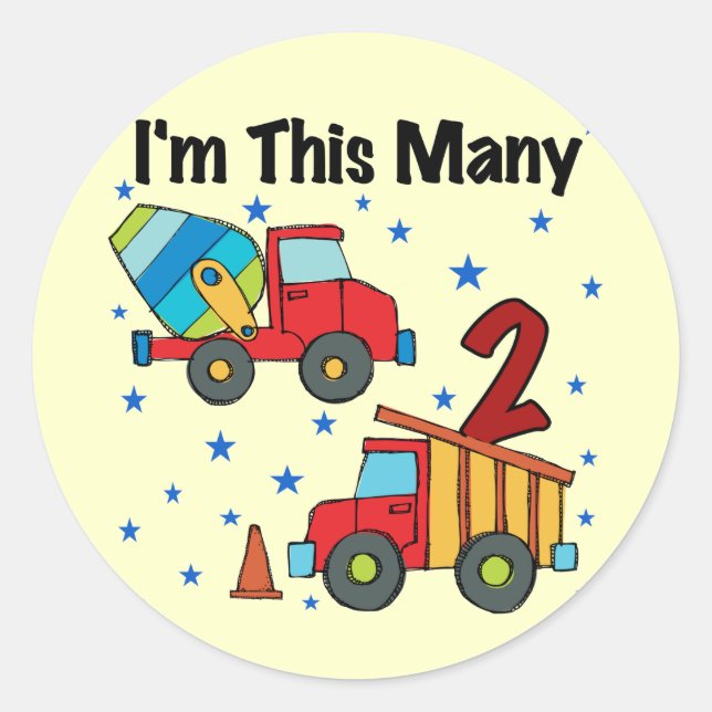 Construction Vehicles 2nd Birthday Gifts Classic Round Sticker (Front)