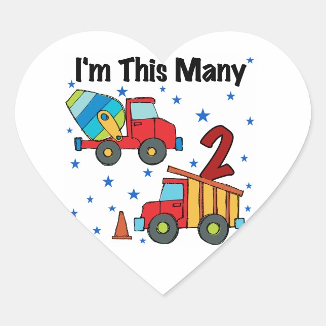 Construction Vehicles 2nd Birthday Gifts Heart Sticker (Front)