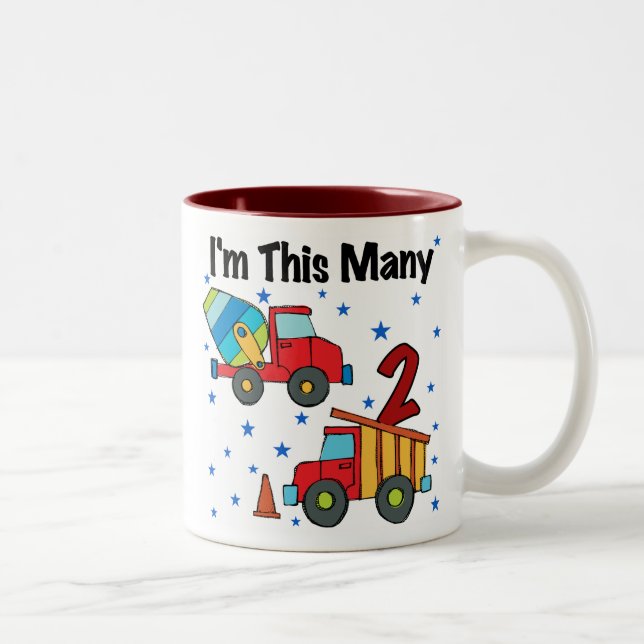 Construction Vehicles 2nd Birthday Gifts Two-Tone Coffee Mug (Right)