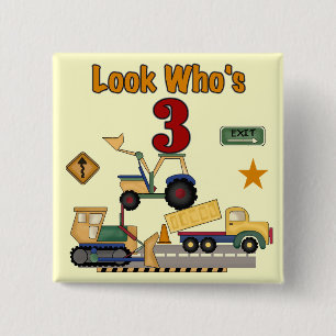 Construction Vehicles 3rd Birthday Tshirts 15 Cm Square Badge