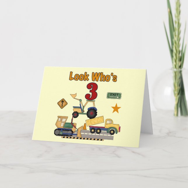Construction Vehicles 3rd Birthday Tshirts Card (Front)