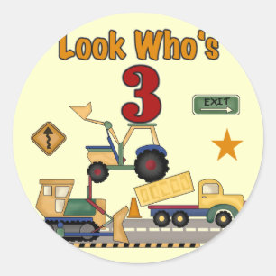 Construction Vehicles 3rd Birthday Tshirts Classic Round Sticker