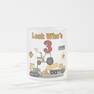 Construction Vehicles 3rd Birthday Tshirts Frosted Glass Coffee Mug