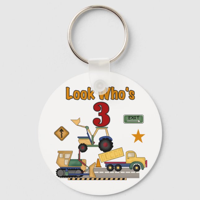 Construction Vehicles 3rd Birthday Tshirts Key Ring (Front)