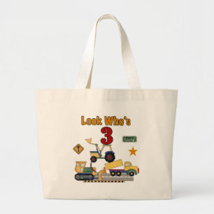 Construction Vehicles 3rd Birthday Tshirts Large Tote Bag