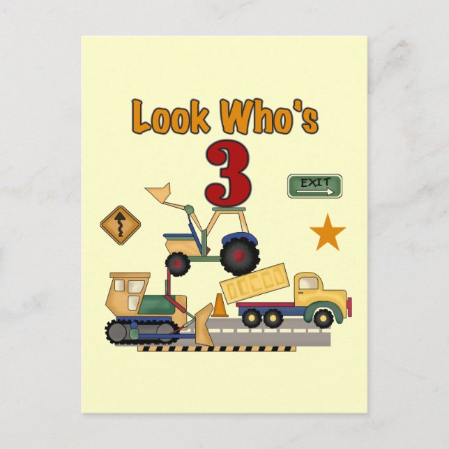 Construction Vehicles 3rd Birthday Tshirts Postcard (Front)