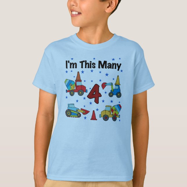 Construction Vehicles 4th Birthday T-shirts (Front)