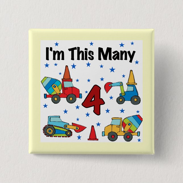 Construction Vehicles 4th Birthday T-shirts 15 Cm Square Badge (Front)