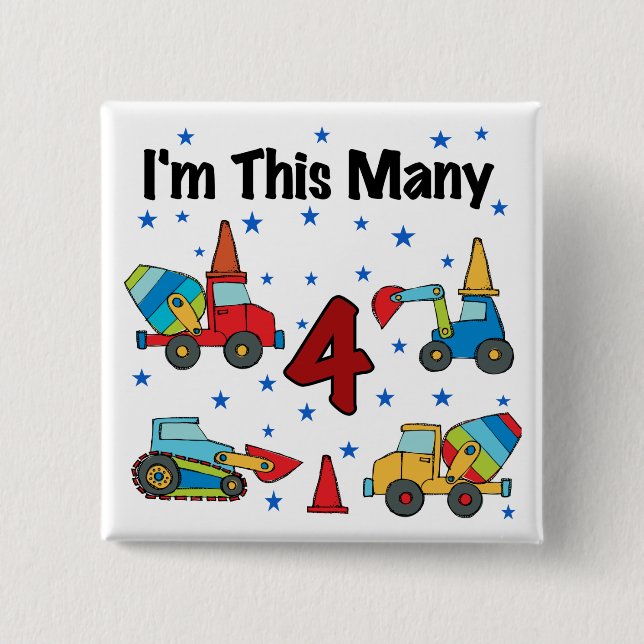 Construction Vehicles 4th Birthday T-shirts 15 Cm Square Badge (Front)