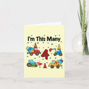 Construction Vehicles 4th Birthday T-shirts Card