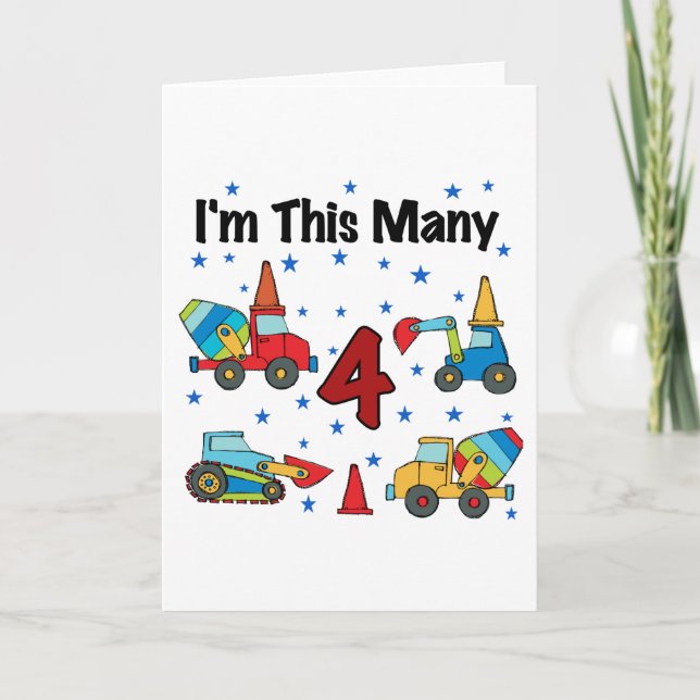 Construction Vehicles 4th Birthday T-shirts Card (Front)