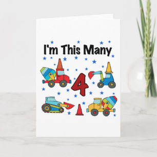 Construction Vehicles 4th Birthday T-shirts Card