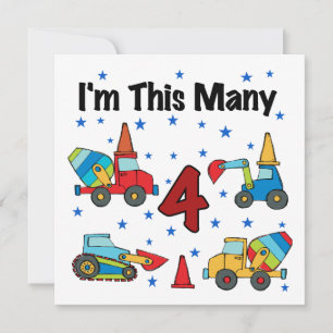 Construction Vehicles 4th Birthday T-shirts Card