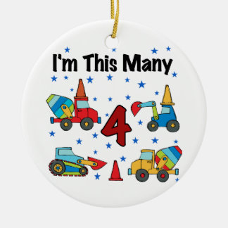 Construction Vehicles 4th Birthday T-shirts Ceramic Tree Decoration