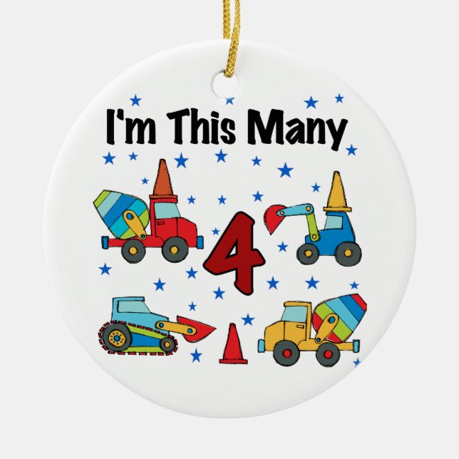 Construction Vehicles 4th Birthday T-shirts Ceramic Tree Decoration (Front)