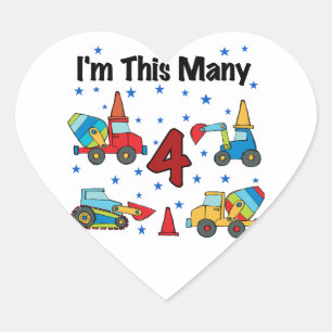 Construction Vehicles 4th Birthday T-shirts Heart Sticker