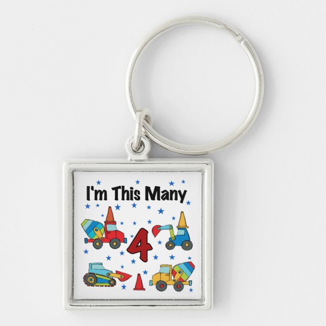 Construction Vehicles 4th Birthday T-shirts Key Ring (Front)