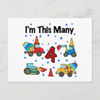 Construction Vehicles 4th Birthday T-shirts Postcard