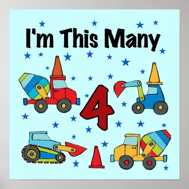 Construction Vehicles 4th Birthday T-shirts Poster (Front)