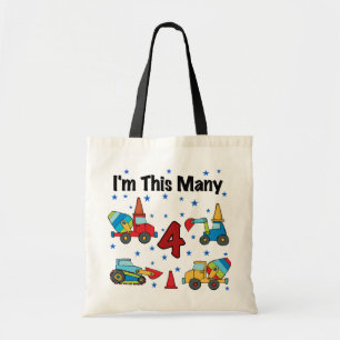 Construction Vehicles 4th Birthday T-shirts Tote Bag