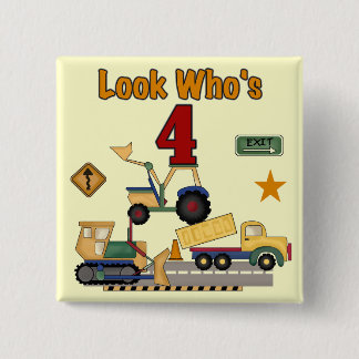 Construction Vehicles 4th Birthday Tshirts 15 Cm Square Badge
