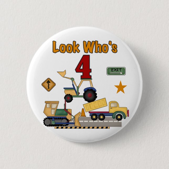 Construction Vehicles 4th Birthday Tshirts 6 Cm Round Badge (Front)