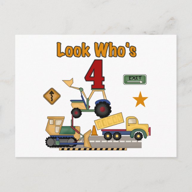 Construction Vehicles 4th Birthday Tshirts Postcard (Front)