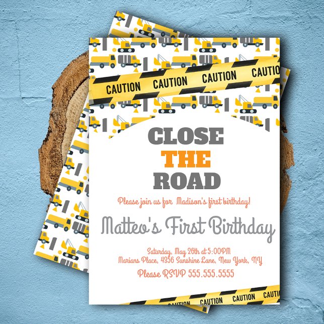 Construction Vehicles Birthday Dump Big One Invitation (Creator Uploaded)