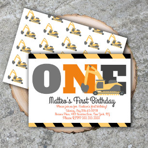 Construction Vehicles Birthday First Birthday Invitation