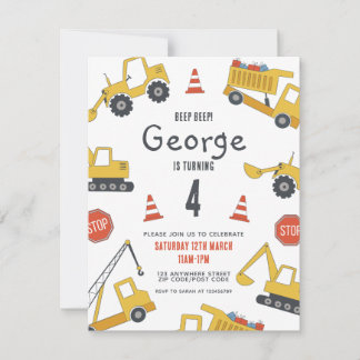 Construction Vehicles Birthday Party Invitation